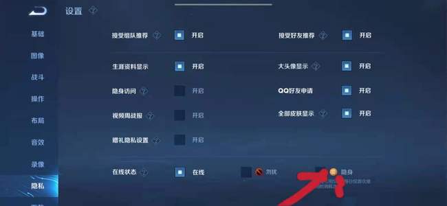 王者更新后隐身设置在哪？