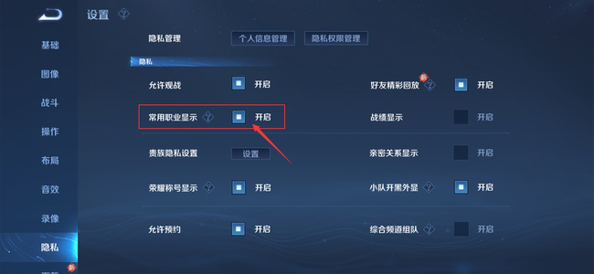 王者常用英雄怎么设置不让别人观看？