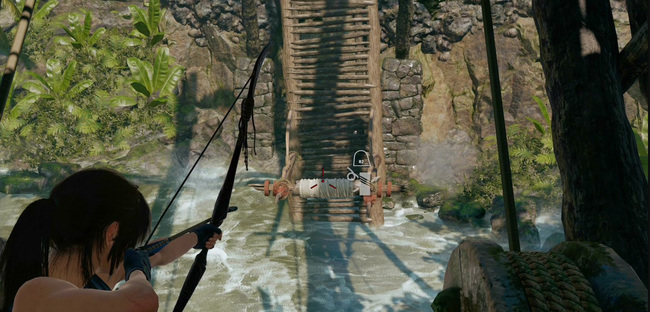 古墓丽影怎么把桥和重物拴在一起？