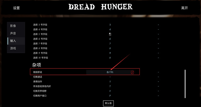 Dread Hunger开麦是哪个键？