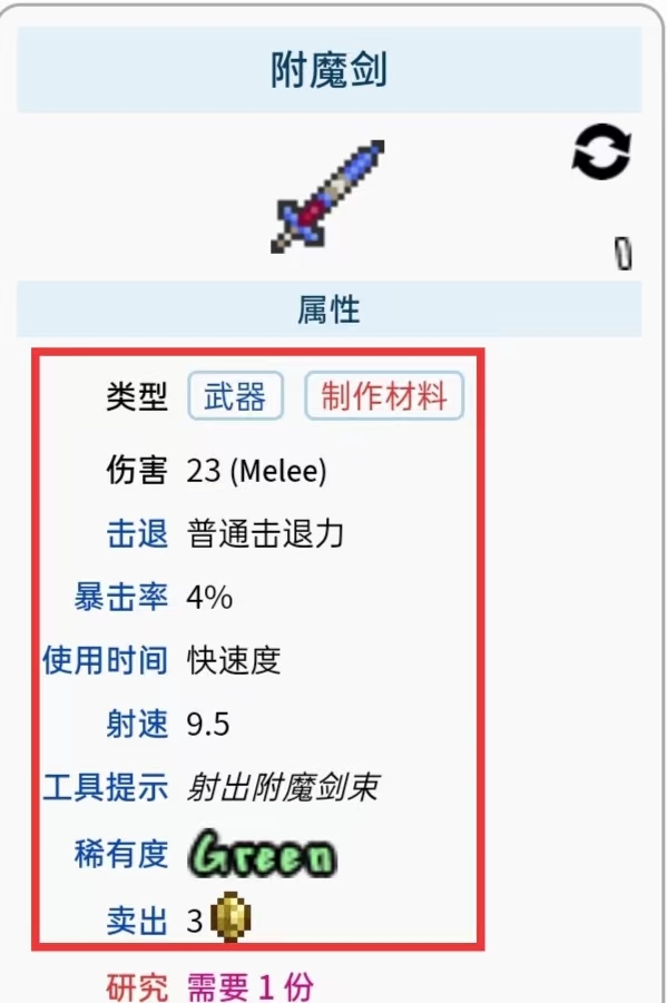 泰拉瑞亚附魔剑属性是什么？