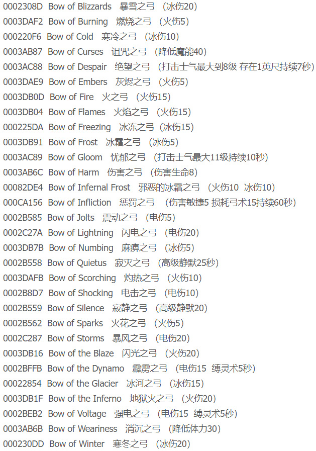 上古卷轴4：湮没弓箭代码是多少？