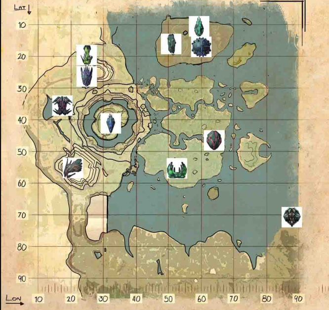 方舟中心岛10个神器位置坐标在哪？