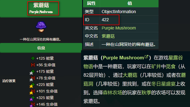 星露谷物语紫蘑菇代码是多少？